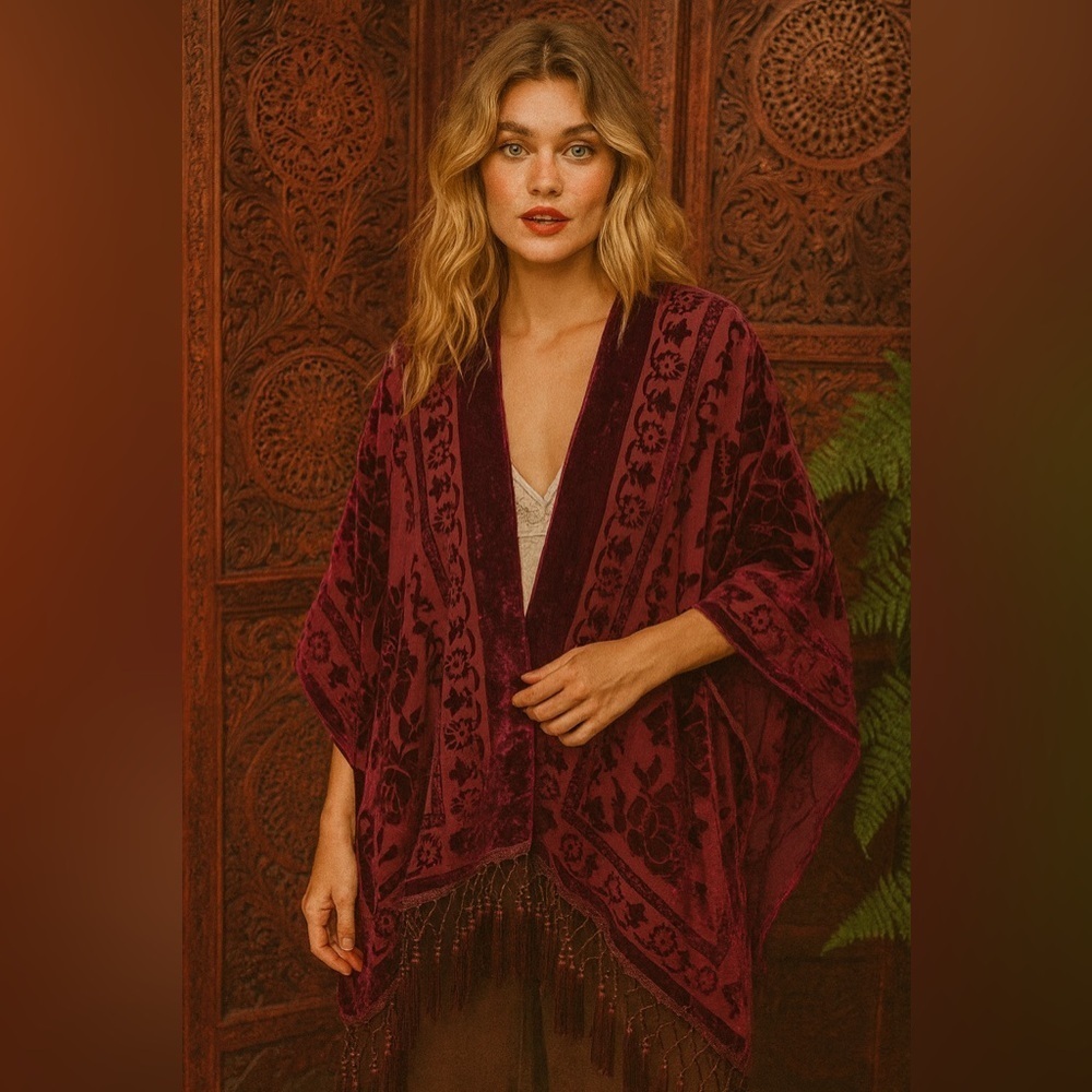 Elegant Boho Velvet Kimono Jacket